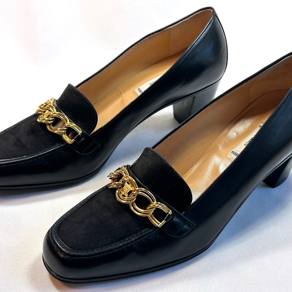 Vintage 1980s(?) CELINE Black Leather & Suede Loafer Pumps Size 36/US 5-1/2